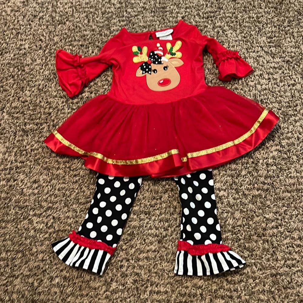 2T Christmas set dress and leggings. Rudolph reindeer.
